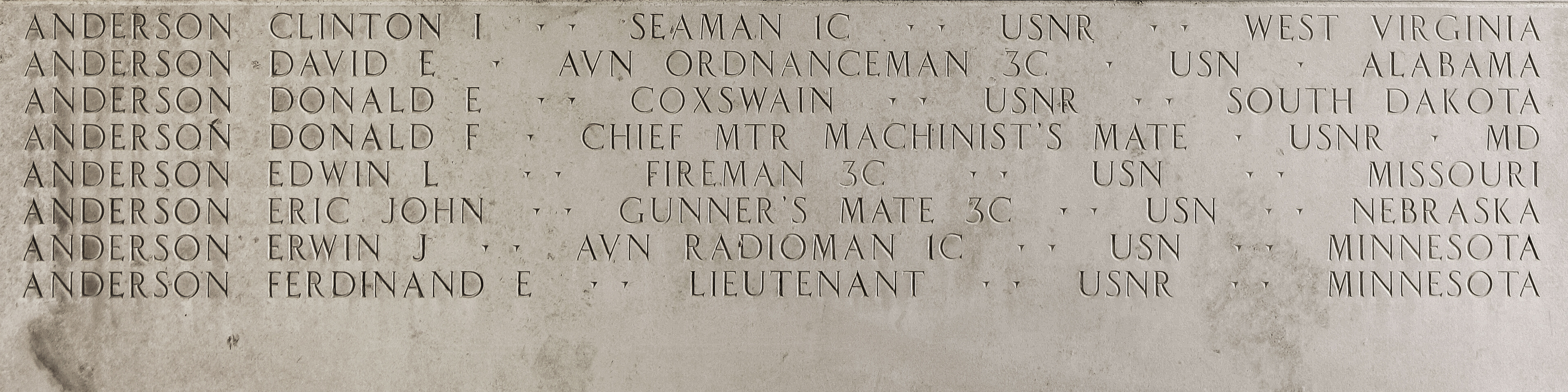 Edwin L. Anderson, Fireman Third Class